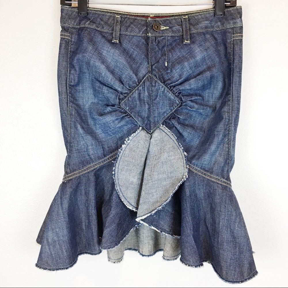 GUESS JEANS 90s Red Label Unique Ruffle Jean Skirt